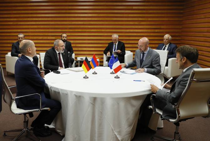 À l'issue de la réunion entre Pashinyan,Macron, Scholz et  Michel, une déclaration 
commune a été adoptée

