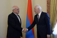 President Vahagn Khachaturyan receives President of the Armenian General Benevolent Union 
Perch Sedrakyan