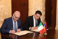 Alen Simonyan, Lorenzo Fontana sign protocol on cooperation between parliaments of 
Armenia and Italy