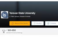 Ереванский государственный университет занял 901-950 место в «QS World University 
Rankings»