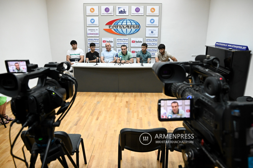 Press conference summing up results of European Free-Style Wrestling Juniors Championship