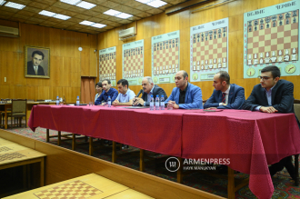 Press conference of Armenian chess team after success at FIDE 
Chess Olympiad 