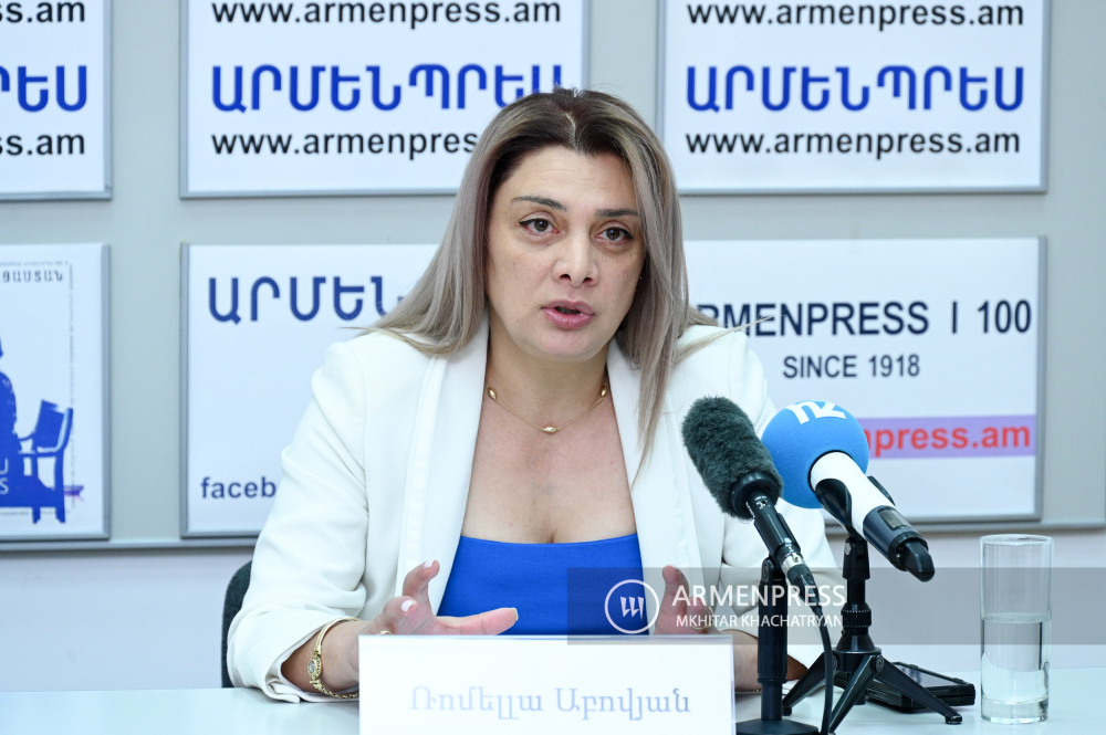 Romella Abovyan, Head of the Department of Epidemiology of Infectious and Non-Infectious Diseases at the National Center for Disease Control and Prevention, gives press conference