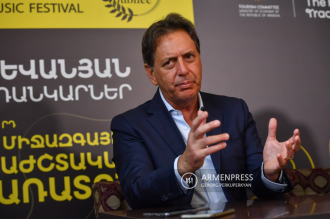 Press conference of Andrea Morricone, the son of Oscar-winner Ennio 
Morricone and Sona Hovhannisyan,General Manager at Yerevan Perspectives 
International Music Festival