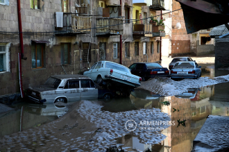 The town of Alaverdi after the flooding of the Debed River. 
Day 2