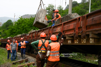Repair work of the railway affected by the flood